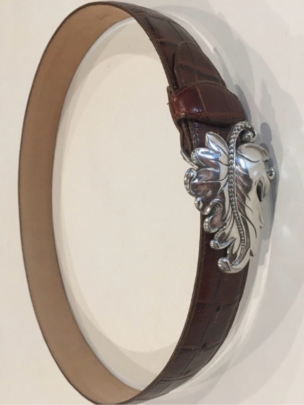 Brighton | Brown Textured Leather Belt & Silver Leaf Buckle
